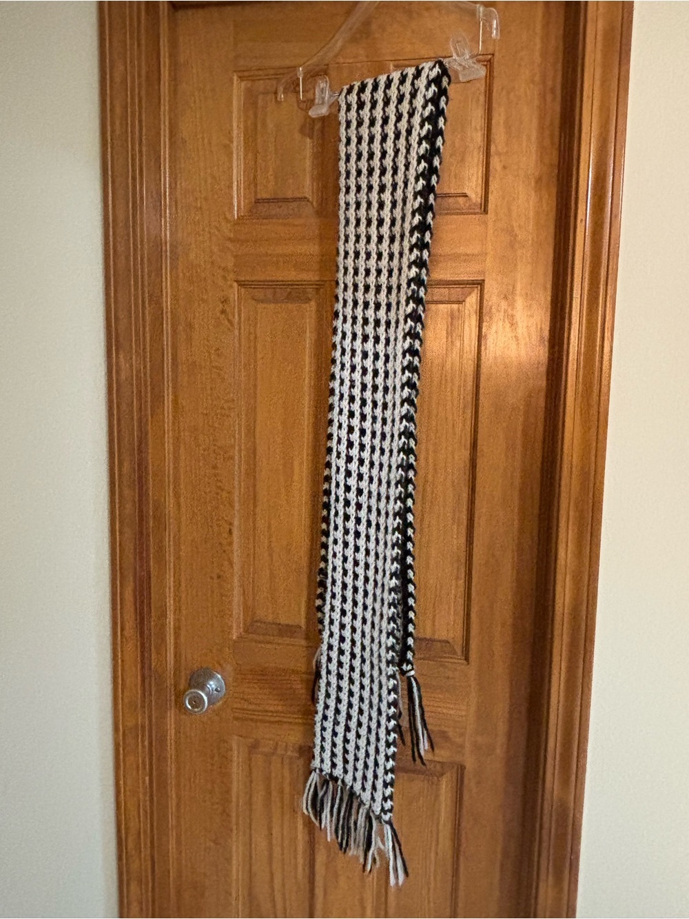 Steve Madden Black and White Striped Knit Scarf with Fringe